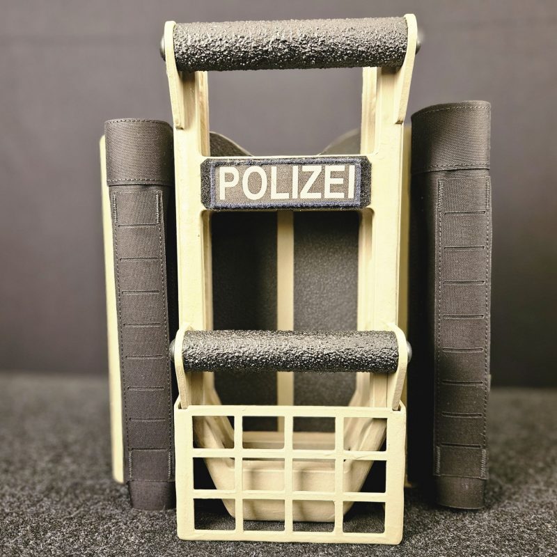 Taktisches Rammensystem klein mit rückentragbarem Tragesystem, MOLLE-Panel und kompakter Türramme für mobile Breaching-Einsätze